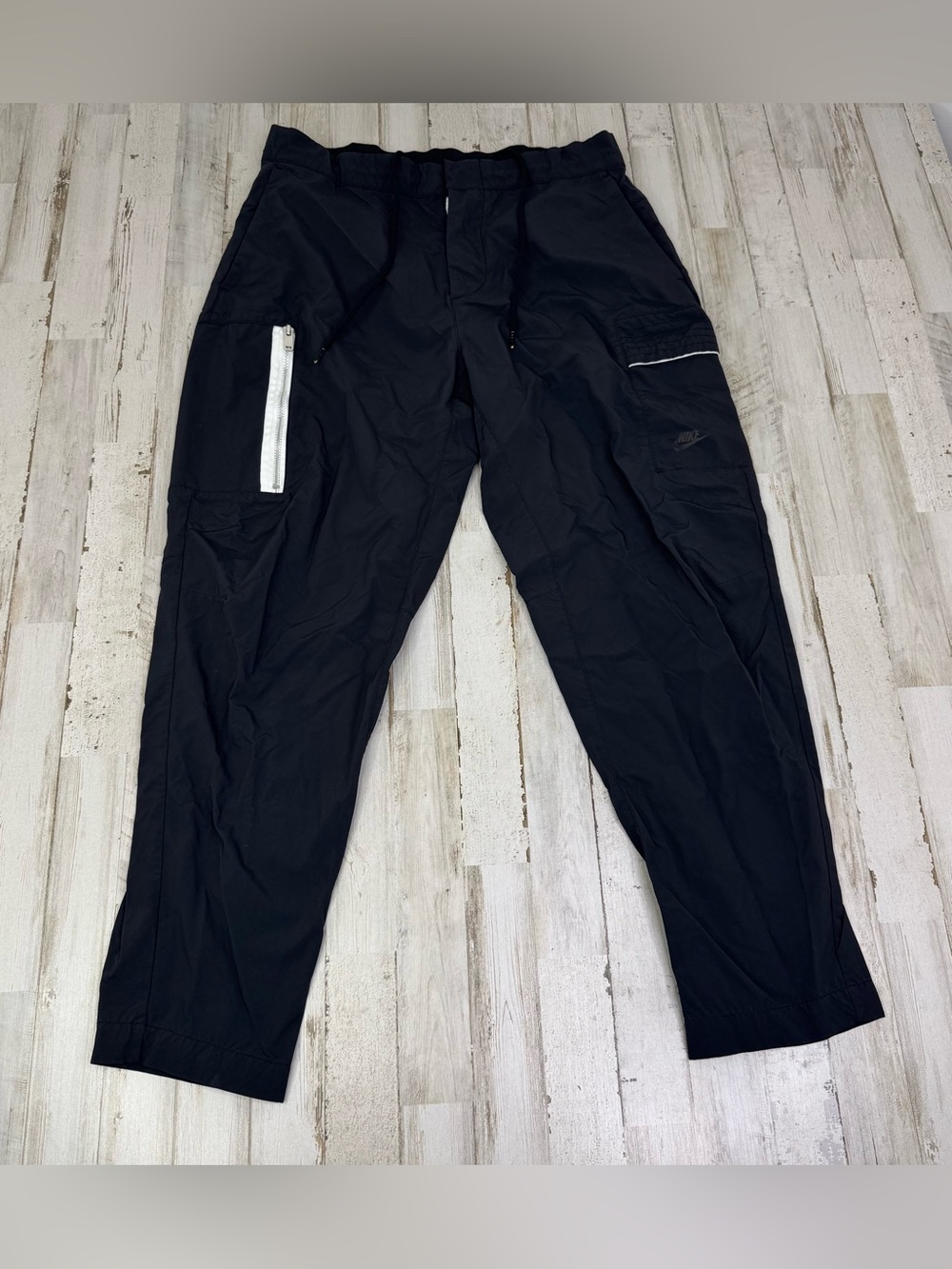 Nike Windbreaker Track Pants Mens M 32 Y2K Black Lined Snap Button